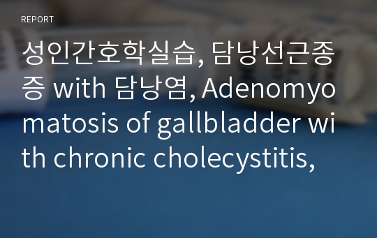 성인간호학실습, 담낭선근종증 with 담낭염, Adenomyomatosis of gallbladder with chronic cholecystitis,문헌고찰, Case study, 케이스 A++++ 자료, 간호진단 7개, 간호과정 3개