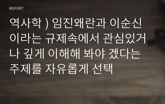 역사학 ) 임진왜란과 이순신이라는 규제속에서 관심있거나 깊게 이해해 봐야 겠다는 주제를 자유롭게 선택