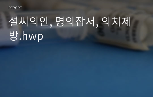 설씨의안, 명의잡저, 의치제방.hwp