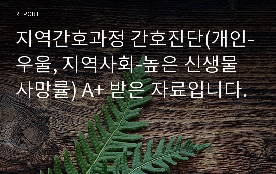 지역간호과정 간호진단(개인-우울, 지역사회-높은 신생물사망률) A+ 받은 자료입니다.