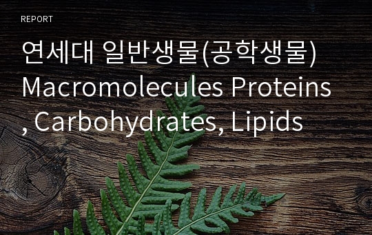 연세대 일반생물(공학생물) Macromolecules Proteins, Carbohydrates, Lipids