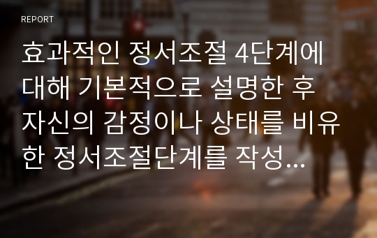 효과적인 정서조절 4단계에 대해 기본적으로 설명한 후 자신의 감정이나 상태를 비유한 정서조절단계를 작성하시오