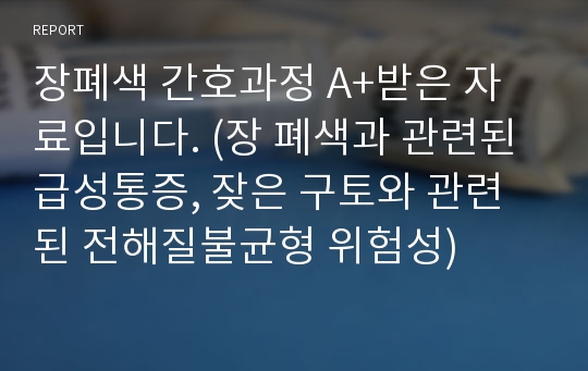 장폐색 간호과정 A+받은 자료입니다. (장 폐색과 관련된 급성통증, 잦은 구토와 관련된 전해질불균형 위험성)