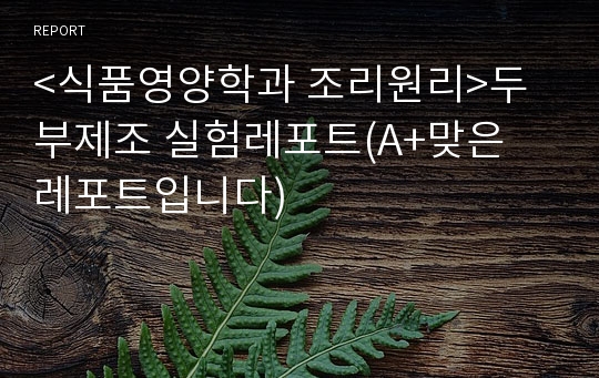 &lt;식품영양학과 조리원리&gt;두부제조 실험레포트(A+맞은 레포트입니다)