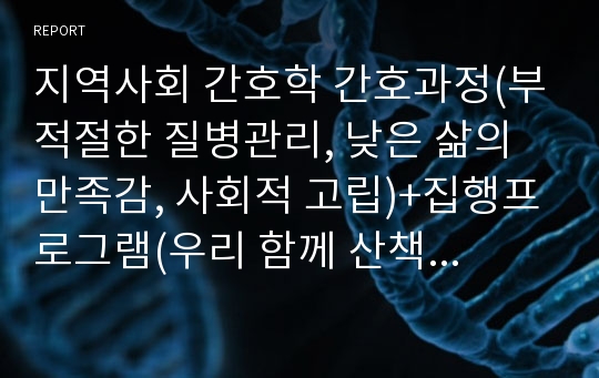 지역사회 간호학 간호과정(부적절한 질병관리, 낮은 삶의 만족감, 사회적 고립)+집행프로그램(우리 함께 산책하고 운동해요!, 담배의 유혹에 빠지면 안 돼요!, 365 건강가득!)