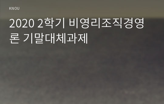 2020 2학기 비영리조직경영론 기말대체과제