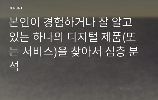 본인이 경험하거나 잘 알고 있는 하나의 디지털 제품(또는 서비스)을 찾아서 심층 분석