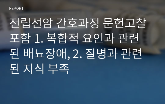 전립선암 간호과정 문헌고찰 포함 1. 복합적 요인과 관련된 배뇨장애, 2. 질병과 관련된 지식 부족