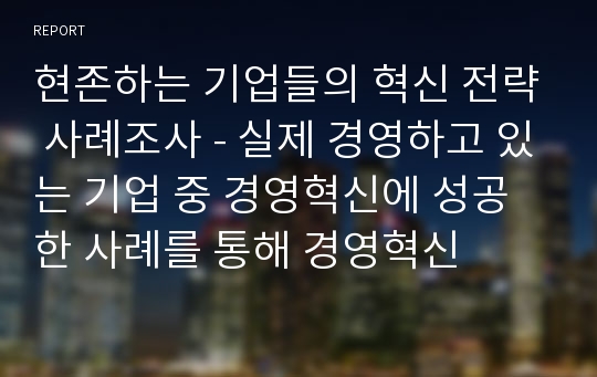 현존하는 기업들의 혁신 전략 사례조사 - 실제 경영하고 있는 기업 중 경영혁신에 성공한 사례를 통해 경영혁신