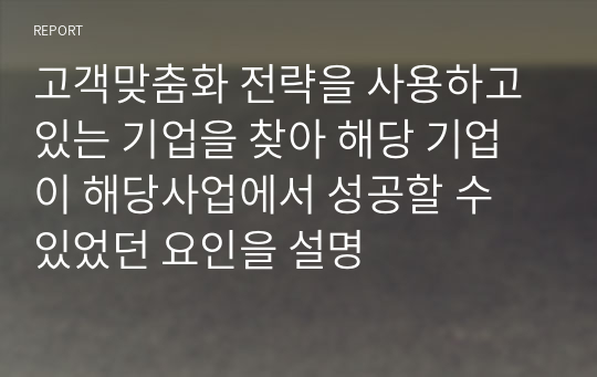 고객맞춤화 전략을 사용하고 있는 기업을 찾아 해당 기업이 해당사업에서 성공할 수 있었던 요인을 설명