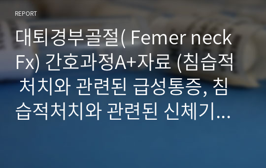 대퇴경부골절( Femer neck Fx) 간호과정A+자료 (침습적 처치와 관련된 급성통증, 침습적처치와 관련된 신체기동성장애)