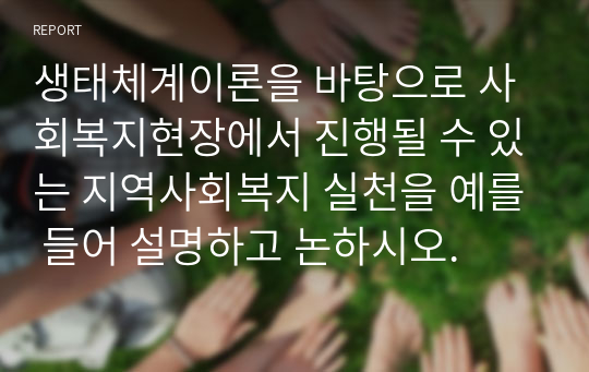 생태체계이론을 바탕으로 사회복지현장에서 진행될 수 있는 지역사회복지 실천을 예를 들어 설명하고 논하시오.