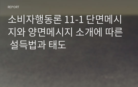 소비자행동론 11-1 단면메시지와 양면메시지 소개에 따른 설득법과 태도