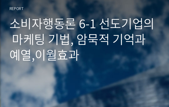 소비자행동론 6-1 선도기업의 마케팅 기법, 암묵적 기억과 예열,이월효과