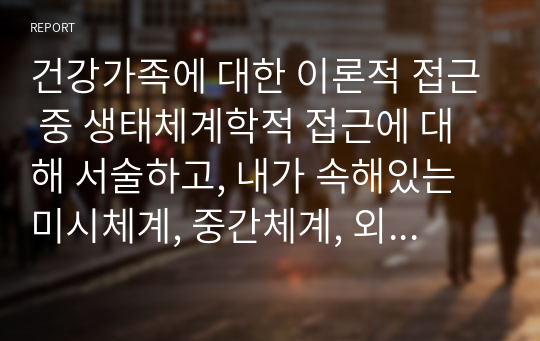 건강가족에 대한 이론적 접근 중 생태체계학적 접근에 대해 서술하고, 내가 속해있는 미시체계, 중간체계, 외체계, 거시체계를 분석해서 설명하시오