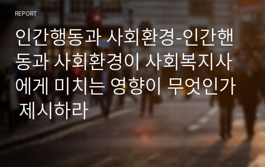 인간행동과 사회환경-인간핸동과 사회환경이 사회복지사에게 미치는 영향이 무엇인가 제시하라