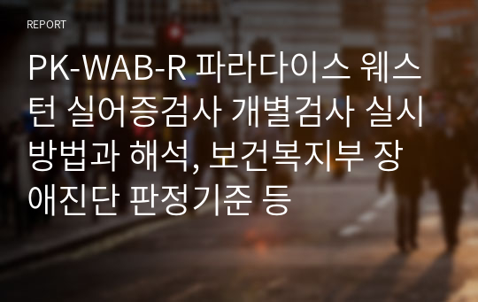 PK-WAB-R 파라다이스 웨스턴 실어증검사 개별검사 실시방법과 해석, 보건복지부 장애진단 판정기준 등