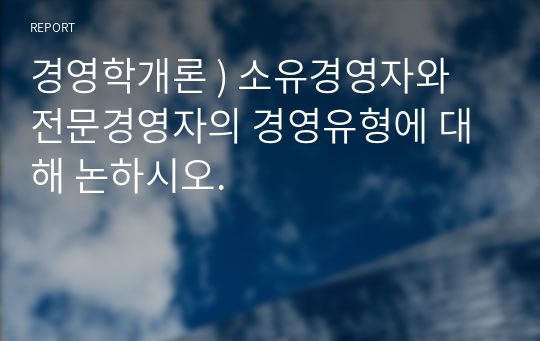 경영학개론 ) 소유경영자와 전문경영자의 경영유형에 대해 논하시오.