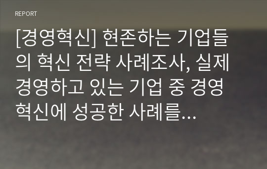 [경영혁신] 현존하는 기업들의 혁신 전략 사례조사, 실제 경영하고 있는 기업 중 경영혁신에 성공한 사례를 통해 경영혁신을 정의하시오.