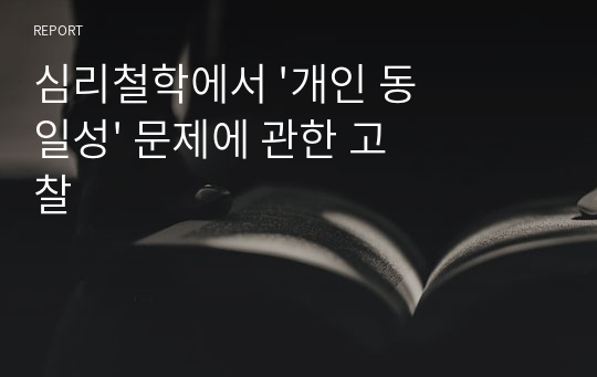 심리철학에서 &#039;개인 동일성&#039; 문제에 관한 고찰