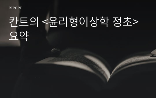 칸트의 &lt;윤리형이상학 정초&gt; 요약