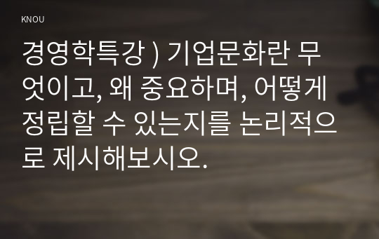 경영학특강 ) 기업문화란 무엇이고, 왜 중요하며, 어떻게 정립할 수 있는지를 논리적으로 제시해보시오.