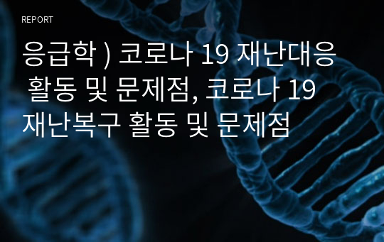 응급학 ) 코로나 19 재난대응 활동 및 문제점, 코로나 19 재난복구 활동 및 문제점