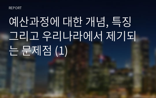 예산과정에 대한 개념, 특징 그리고 우리나라에서 제기되는 문제점 (1)