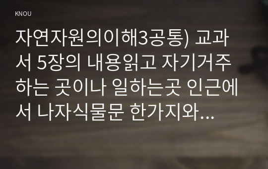 자연자원의이해3공통) 교과서 5장의 내용읽고 자기거주하는 곳이나 일하는곳 인근에서 나자식물문 한가지와 피자식물문식물 설명하시오0k