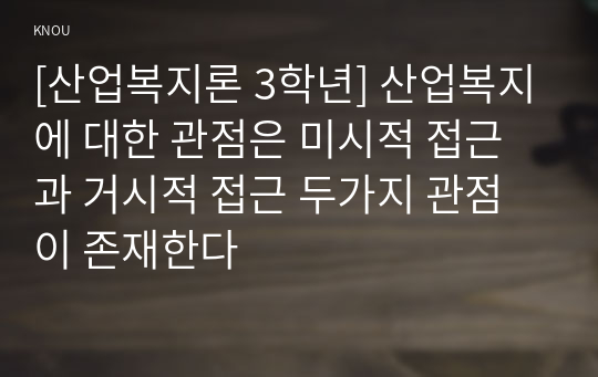 [산업복지론 3학년] 산업복지에 대한 관점은 미시적 접근과 거시적 접근 두가지 관점이 존재한다