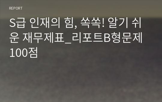 S급 인재의 힘, 쏙쏙! 알기 쉬운 재무제표_리포트B형문제 100점