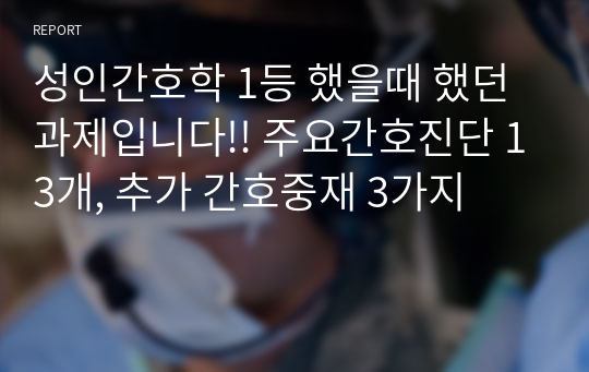 성인간호학 1등 했을때 했던 과제입니다!! 주요간호진단 13개, 추가 간호중재 3가지