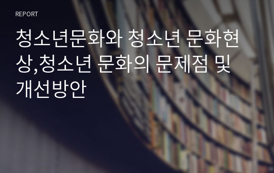 청소년문화와 청소년 문화현상,청소년 문화의 문제점 및 개선방안