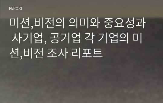 미션,비전의 의미와 중요성과 사기업, 공기업 각 기업의 미션,비전 조사 리포트