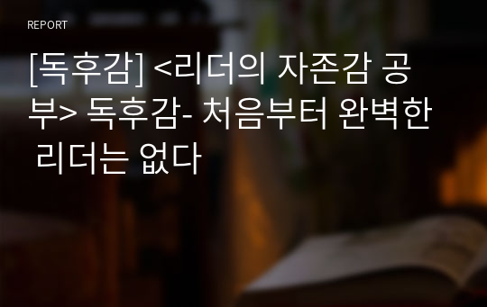 [독후감] &lt;리더의 자존감 공부&gt; 독후감- 처음부터 완벽한 리더는 없다