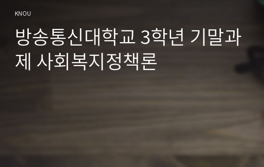 방송통신대학교 3학년 기말과제 사회복지정책론