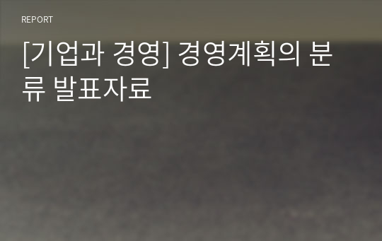 [기업과 경영] 경영계획의 분류 발표자료