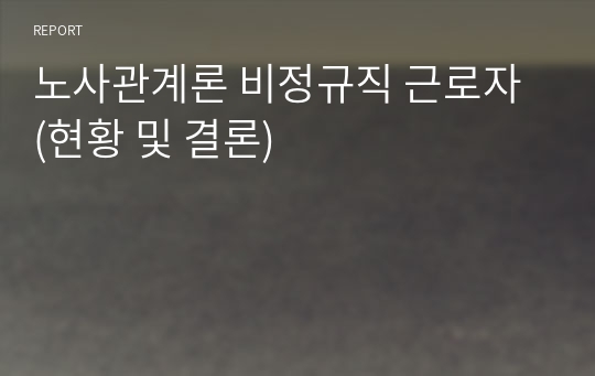 노사관계론 비정규직 근로자 (현황 및 결론)