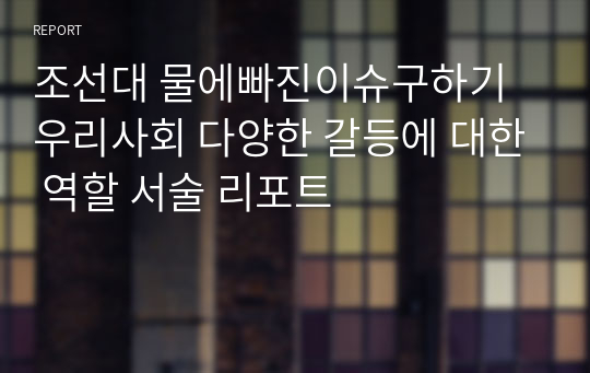 조선대 물에빠진이슈구하기 우리사회 다양한 갈등에 대한 역할 서술 리포트