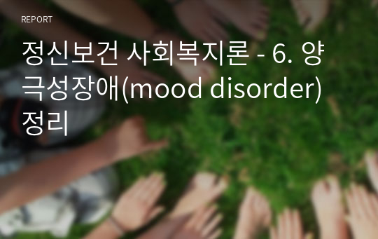정신보건 사회복지론 - 6. 양극성장애(mood disorder) 정리