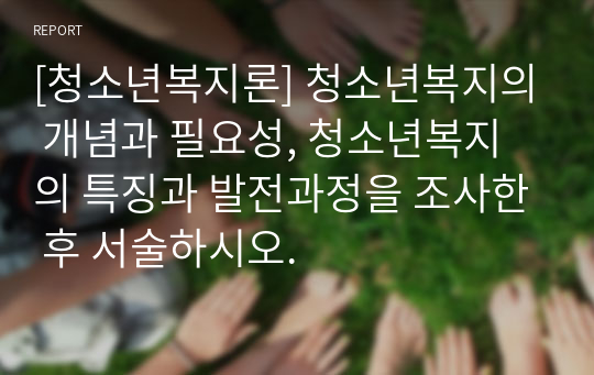 [청소년복지론] 청소년복지의 개념과 필요성, 청소년복지의 특징과 발전과정을 조사한 후 서술하시오.