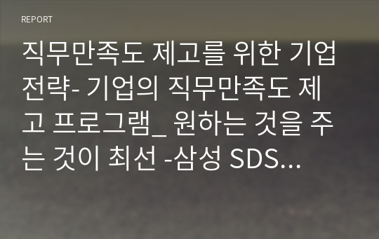 직무만족도 제고를 위한 기업전략- 기업의 직무만족도 제고 프로그램_ 원하는 것을 주는 것이 최선 -삼성 SDS의 직무만족도 향상 프로그램을 중심으로