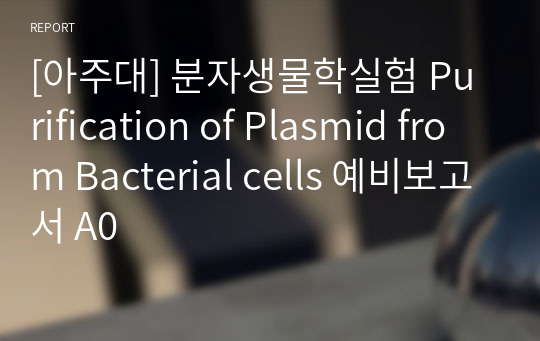 [아주대] 분자생물학실험 Purification of Plasmid from Bacterial cells 예비보고서 A0