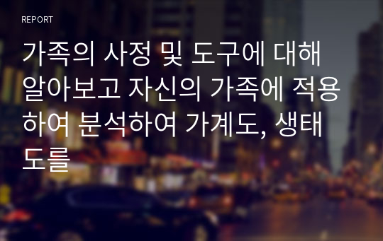 가족의 사정 및 도구에 대해 알아보고 자신의 가족에 적용하여 분석하여 가계도, 생태도를