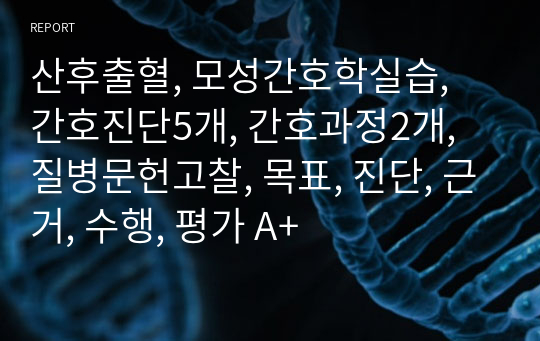 산후출혈, 모성간호학실습, 간호진단5개, 간호과정2개, 질병문헌고찰, 목표, 진단, 근거, 수행, 평가 A+