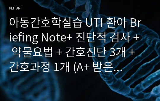 아동간호학실습 UTI 환아 Briefing Note+ 진단적 검사 + 약물요법 + 간호진단 3개 + 간호과정 1개 (A+ 받은 자료 입니다)