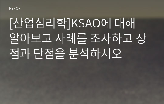 [산업심리학]KSAO에 대해 알아보고 사례를 조사하고 장점과 단점을 분석하시오