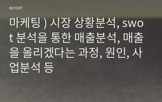 마케팅 ) 시장 상황분석, swot 분석을 통한 매출분석, 매출을 올리겠다는 과정, 원인, 사업분석 등