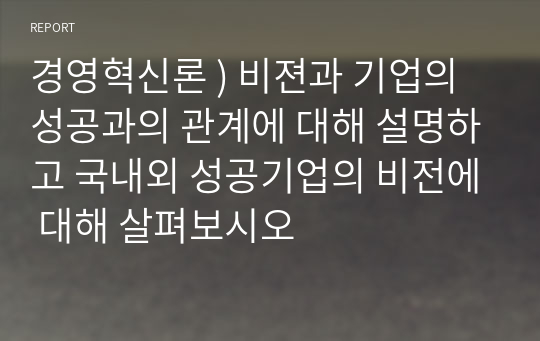 경영혁신론 ) 비젼과 기업의 성공과의 관계에 대해 설명하고 국내외 성공기업의 비전에 대해 살펴보시오