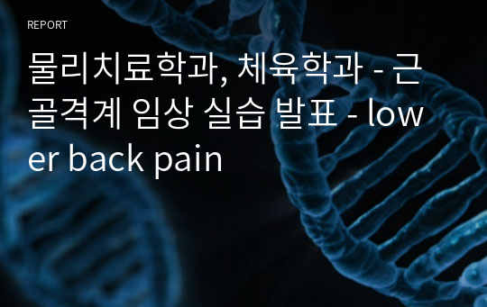 물리치료학과, 체육학과 - 근골격계 임상 실습 발표 - lower back pain